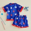 image:imageKuriozud Kids Toddler Girl 4th of July Pajamas Short Sleeve Button Down Shirt Top and Shorts 2pcs Pjs Sets SleepwearStars Navy Blue