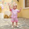 image:imageKuriozud Kids Toddler Girl Birthday Pajamas Short Sleeve Satin Button Down Shirt and Shorts Summer 2pcs Pjs Sets SleepwearCake Goose Pink