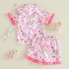 image:imageKuriozud Kids Toddler Girl Birthday Pajamas Short Sleeve Satin Button Down Shirt and Shorts Summer 2pcs Pjs Sets SleepwearCake Goose Pink