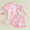 image:imageKuriozud Kids Toddler Girl Birthday Pajamas Short Sleeve Satin Button Down Shirt and Shorts Summer 2pcs Pjs Sets SleepwearCake Goose Pink B