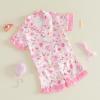image:imageKuriozud Kids Toddler Girl Birthday Pajamas Short Sleeve Satin Button Down Shirt and Shorts Summer 2pcs Pjs Sets SleepwearCake Goose Pink B