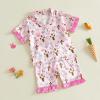 image:imageKuriozud Kids Toddler Girl Easter Pajamas Short Sleeve Button Down Shirt Top and Shorts 2pcs Pjs Sets SleepwearBunny Bow Pink