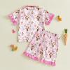 image:imageKuriozud Kids Toddler Girl Easter Pajamas Short Sleeve Button Down Shirt Top and Shorts 2pcs Pjs Sets SleepwearBunny Bow Pink
