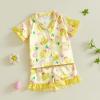 image:imageKuriozud Kids Toddler Girl Easter Pajamas Short Sleeve Button Down Shirt Top and Shorts 2pcs Pjs Sets SleepwearEgg Chick Yellow