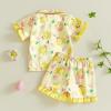 image:imageKuriozud Kids Toddler Girl Easter Pajamas Short Sleeve Button Down Shirt Top and Shorts 2pcs Pjs Sets SleepwearEgg Chick Yellow