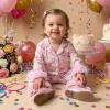 image:imageKuriozud Kids Toddler Girl Satin Pajamas Fuzzy Trim Long Sleeve Button Down Shirt Top and Pants 2pcs Pjs Sets SleepwearBirthday Cake Light Pink