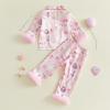image:imageKuriozud Kids Toddler Girl Satin Pajamas Fuzzy Trim Long Sleeve Button Down Shirt Top and Pants 2pcs Pjs Sets SleepwearBirthday Cake Light Pink