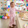 image:imageKuriozud Kids Toddler Girl Satin Pajamas Fuzzy Trim Long Sleeve Button Down Shirt Top and Pants 2pcs Pjs Sets SleepwearBirthday Cake Pink