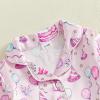 image:imageKuriozud Kids Toddler Girl Satin Pajamas Fuzzy Trim Long Sleeve Button Down Shirt Top and Pants 2pcs Pjs Sets SleepwearBirthday Cake Pink