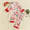 image:imageKuriozud Kids Toddler Girl Satin Pajamas Fuzzy Trim Long Sleeve Button Down Shirt Top and Pants 2pcs Pjs Sets SleepwearChristmas Candy Cane Bow Apricot