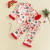 image:imageKuriozud Kids Toddler Girl Satin Pajamas Fuzzy Trim Long Sleeve Button Down Shirt Top and Pants 2pcs Pjs Sets SleepwearChristmas Candy Cane Bow Apricot