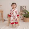 image:imageKuriozud Kids Toddler Girl Satin Pajamas Fuzzy Trim Long Sleeve Button Down Shirt Top and Pants 2pcs Pjs Sets SleepwearChristmas Gingerbread Bow White