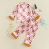 image:imageKuriozud Kids Toddler Girl Satin Pajamas Fuzzy Trim Long Sleeve Button Down Shirt Top and Pants 2pcs Pjs Sets SleepwearChristmas Gingerbread Pink