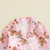 image:imageKuriozud Kids Toddler Girl Satin Pajamas Fuzzy Trim Long Sleeve Button Down Shirt Top and Pants 2pcs Pjs Sets SleepwearChristmas Gingerbread Pink
