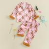 image:imageKuriozud Kids Toddler Girl Satin Pajamas Fuzzy Trim Long Sleeve Button Down Shirt Top and Pants 2pcs Pjs Sets SleepwearChristmas Gingerbread Pink