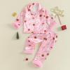 image:imageKuriozud Kids Toddler Girl Satin Pajamas Fuzzy Trim Long Sleeve Button Down Shirt Top and Pants 2pcs Pjs Sets SleepwearChristmas Santa Milk Pink