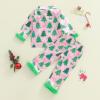 image:imageKuriozud Kids Toddler Girl Satin Pajamas Fuzzy Trim Long Sleeve Button Down Shirt Top and Pants 2pcs Pjs Sets SleepwearChristmas Tree Bow Green