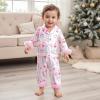 image:imageKuriozud Kids Toddler Girl Satin Pajamas Fuzzy Trim Long Sleeve Button Down Shirt Top and Pants 2pcs Pjs Sets SleepwearChristmas Tree Santa Pink