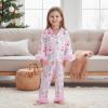 image:imageKuriozud Kids Toddler Girl Satin Pajamas Fuzzy Trim Long Sleeve Button Down Shirt Top and Pants 2pcs Pjs Sets SleepwearChristmas Tree Santa Pink