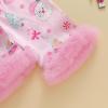 image:imageKuriozud Kids Toddler Girl Satin Pajamas Fuzzy Trim Long Sleeve Button Down Shirt Top and Pants 2pcs Pjs Sets SleepwearChristmas Tree Santa Pink