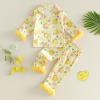 image:imageKuriozud Kids Toddler Girl Satin Pajamas Fuzzy Trim Long Sleeve Button Down Shirt Top and Pants 2pcs Pjs Sets SleepwearEaster Egg Chick Yellow