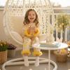 image:imageKuriozud Kids Toddler Girl Satin Pajamas Fuzzy Trim Long Sleeve Button Down Shirt Top and Pants 2pcs Pjs Sets SleepwearEaster Egg Chick Yellow