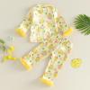 image:imageKuriozud Kids Toddler Girl Satin Pajamas Fuzzy Trim Long Sleeve Button Down Shirt Top and Pants 2pcs Pjs Sets SleepwearEaster Egg Chick Yellow