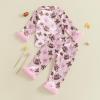 image:imageKuriozud Kids Toddler Girl Satin Pajamas Fuzzy Trim Long Sleeve Button Down Shirt Top and Pants 2pcs Pjs Sets SleepwearFootball Bow Pink