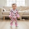 image:imageKuriozud Kids Toddler Girl Satin Pajamas Fuzzy Trim Long Sleeve Button Down Shirt Top and Pants 2pcs Pjs Sets SleepwearFootball Bow Pink