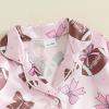 image:imageKuriozud Kids Toddler Girl Satin Pajamas Fuzzy Trim Long Sleeve Button Down Shirt Top and Pants 2pcs Pjs Sets SleepwearFootball Bow Pink