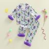 image:imageKuriozud Kids Toddler Girl Satin Pajamas Fuzzy Trim Long Sleeve Button Down Shirt Top and Pants 2pcs Pjs Sets SleepwearMardi Gras Purple