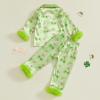 image:imageKuriozud Kids Toddler Girl Satin Pajamas Fuzzy Trim Long Sleeve Button Down Shirt Top and Pants 2pcs Pjs Sets SleepwearSt Patricks Day Rainbow Green