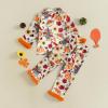 image:imageKuriozud Kids Toddler Girl Satin Pajamas Fuzzy Trim Long Sleeve Button Down Shirt Top and Pants 2pcs Pjs Sets SleepwearTurkey Pumpkin Orange