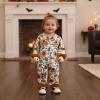 image:imageKuriozud Kids Toddler Girl Satin Pajamas Fuzzy Trim Long Sleeve Button Down Shirt Top and Pants 2pcs Pjs Sets SleepwearTurkey Sunflower Brown