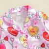 image:imageKuriozud Kids Toddler Girl Satin Pajamas Fuzzy Trim Long Sleeve Button Down Shirt Top and Pants 2pcs Pjs Sets SleepwearValentines Heart Rose Red