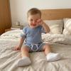 image:imageKuriozud Newborn Baby Boy Summer Clothes Button Short Sleeve Romper Bodysuit Shorts Set Infant Soft Waffle OutfitColor Block Blue
