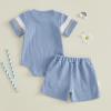 image:imageKuriozud Newborn Baby Boy Summer Clothes Button Short Sleeve Romper Bodysuit Shorts Set Infant Soft Waffle OutfitColor Block Blue
