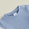 image:imageKuriozud Newborn Baby Boy Summer Clothes Button Short Sleeve Romper Bodysuit Shorts Set Infant Soft Waffle OutfitColor Block Blue