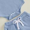 image:imageKuriozud Newborn Baby Boy Summer Clothes Button Short Sleeve Romper Bodysuit Shorts Set Infant Soft Waffle OutfitColor Block Blue