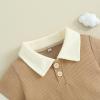 image:imageKuriozud Newborn Baby Boy Summer Clothes Button Short Sleeve Romper Bodysuit Shorts Set Infant Soft Waffle OutfitLapel Shirt Khaki