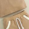 image:imageKuriozud Newborn Baby Boy Summer Clothes Button Short Sleeve Romper Bodysuit Shorts Set Infant Soft Waffle OutfitLapel Shirt Khaki