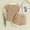 image:imageKuriozud Newborn Baby Boy Summer Clothes Button Short Sleeve Romper Bodysuit Shorts Set Infant Soft Waffle OutfitLapel Shirt Khaki