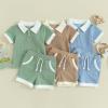 image:imageKuriozud Newborn Baby Boy Summer Clothes Button Short Sleeve Romper Bodysuit Shorts Set Infant Soft Waffle OutfitLapel Shirt Khaki