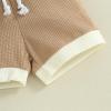 image:imageKuriozud Newborn Baby Boy Summer Clothes Button Short Sleeve Romper Bodysuit Shorts Set Infant Soft Waffle OutfitLapel Shirt Khaki