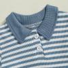 image:imageKuriozud Newborn Baby Boy Summer Clothes Button Short Sleeve Romper Bodysuit Shorts Set Infant Soft Waffle OutfitLapel Shirt Striped Blue