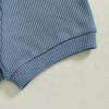 image:imageKuriozud Newborn Baby Boy Summer Clothes Button Short Sleeve Romper Bodysuit Shorts Set Infant Soft Waffle OutfitLapel Shirt Striped Blue