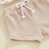 image:imageKuriozud Newborn Baby Boy Summer Clothes Button Short Sleeve Romper Bodysuit Shorts Set Infant Soft Waffle OutfitStriped Beige