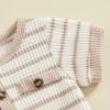 image:imageKuriozud Newborn Baby Boy Summer Clothes Button Short Sleeve Romper Bodysuit Shorts Set Infant Soft Waffle OutfitStriped Beige