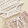 image:imageKuriozud Newborn Baby Boy Summer Clothes Button Short Sleeve Romper Bodysuit Shorts Set Infant Soft Waffle OutfitStriped Beige