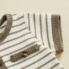 image:imageKuriozud Newborn Baby Boy Summer Clothes Button Short Sleeve Romper Bodysuit Shorts Set Infant Soft Waffle OutfitStriped Olive Green